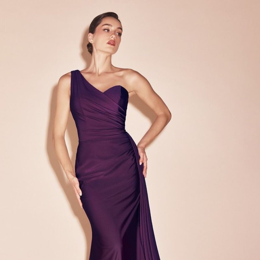 NEW LONG FORMAL ONE SHOULDER SLEEVELESS SHEATH STRETCH SATIN DRESS CD PT004C
